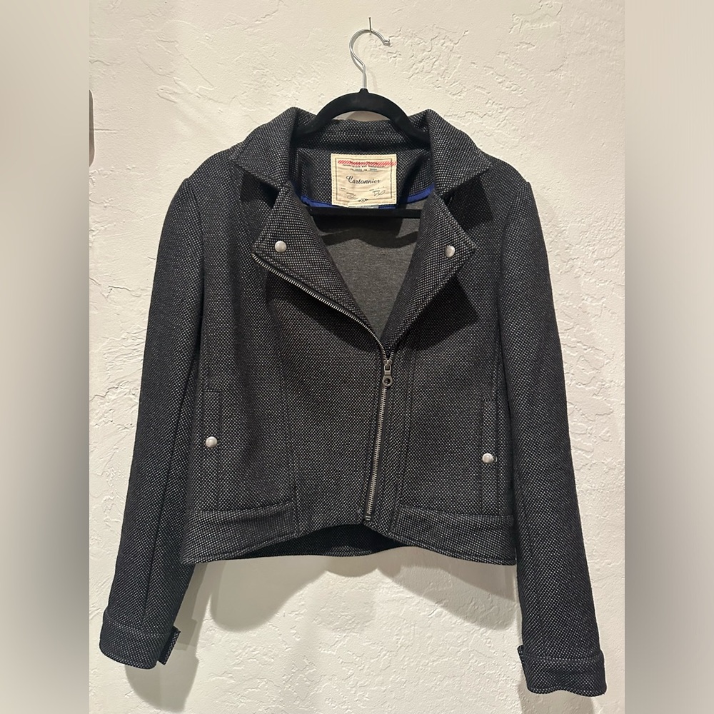 Anthropologie Cartonnier Gray Wool-Blend Motocycle Jacket